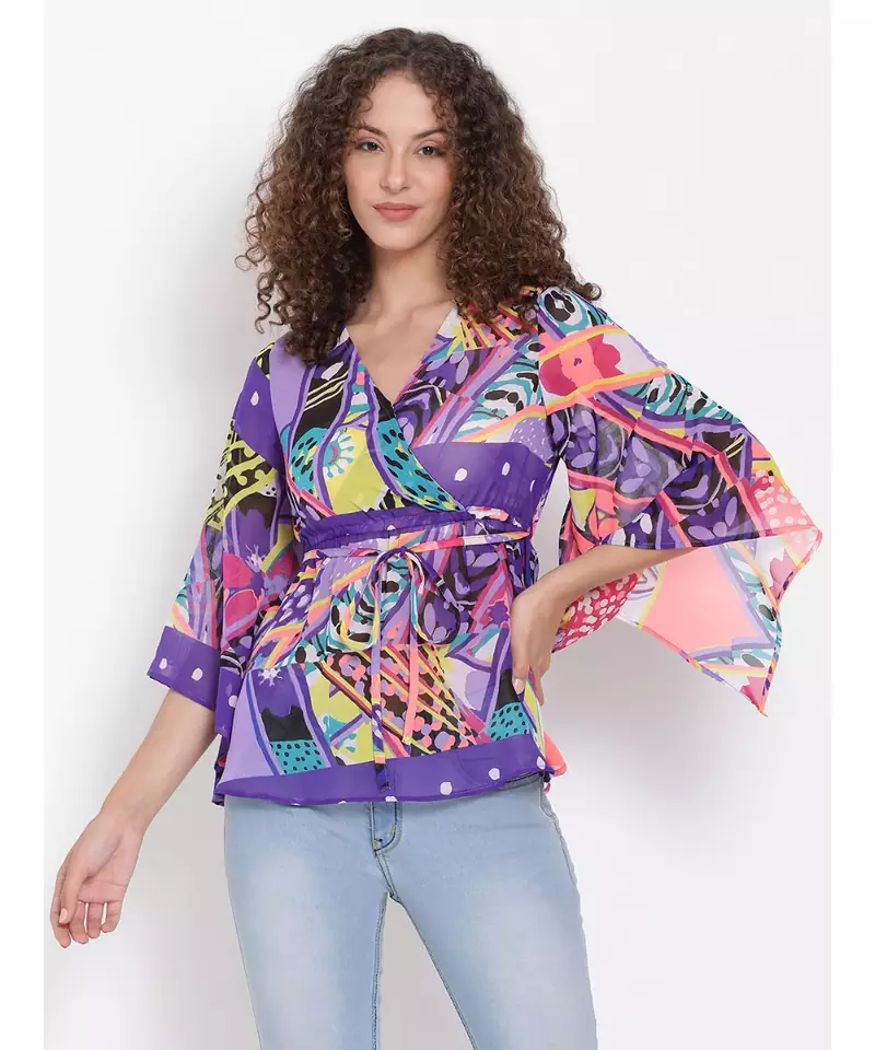 printed Multicolor Polyester   Top