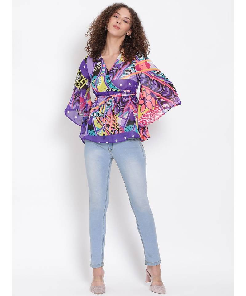 printed Multicolor Polyester   Top