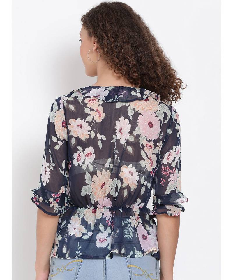 printed blue Polyester   Top