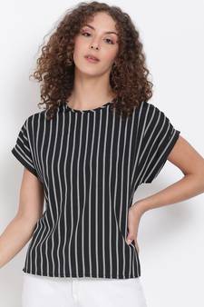 printed Black Polyester   Top