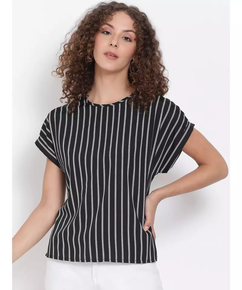 printed Black Polyester   Top