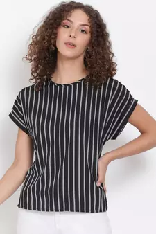 printed Black Polyester   Top