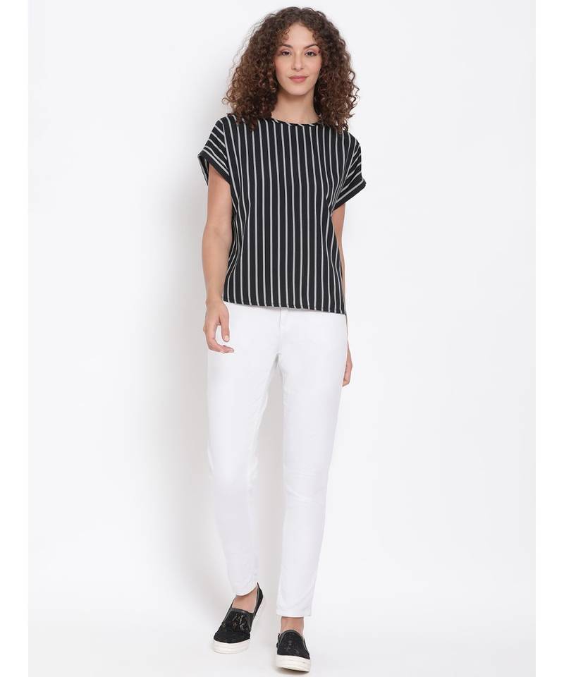 printed Black Polyester   Top