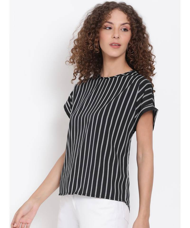 printed Black Polyester   Top