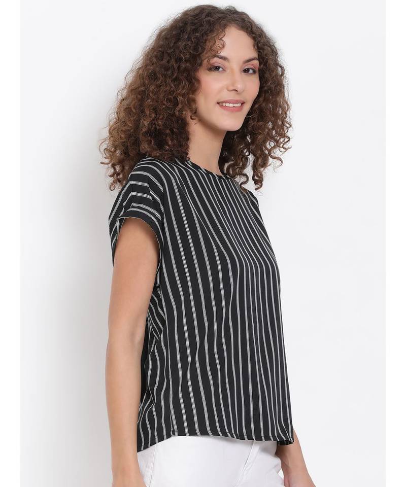 printed Black Polyester   Top