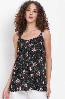 printed Black Polyester   Top