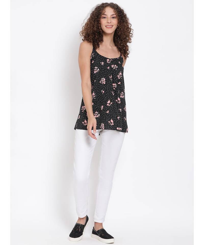 printed Black Polyester   Top