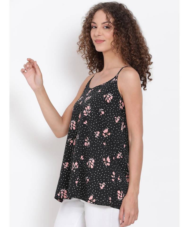 printed Black Polyester   Top