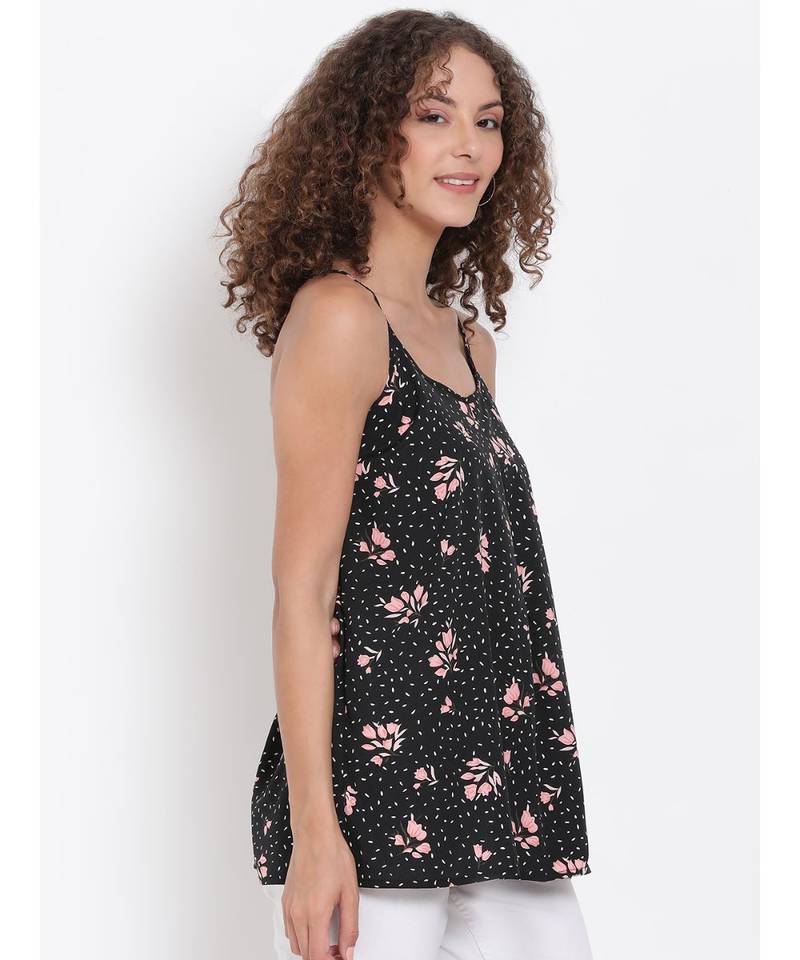 printed Black Polyester   Top