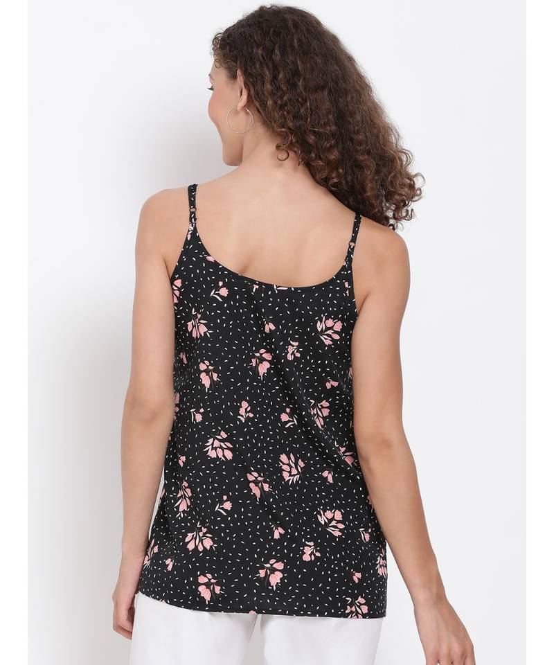 printed Black Polyester   Top