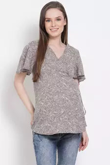 printed Grey Polyester   M Top