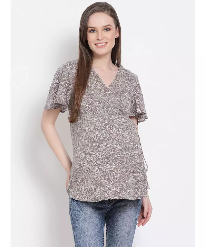 printed Grey Polyester   M Top
