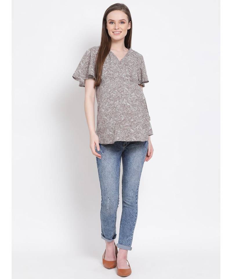 printed Grey Polyester   M Top