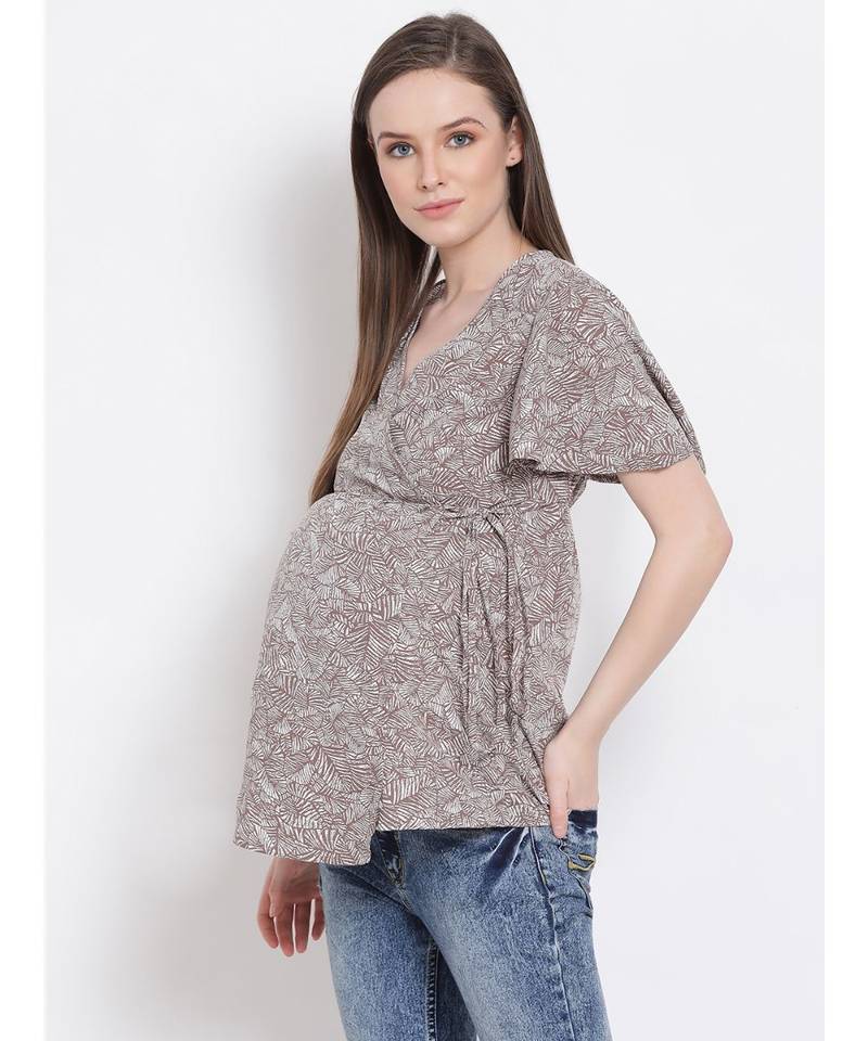 printed Grey Polyester   M Top