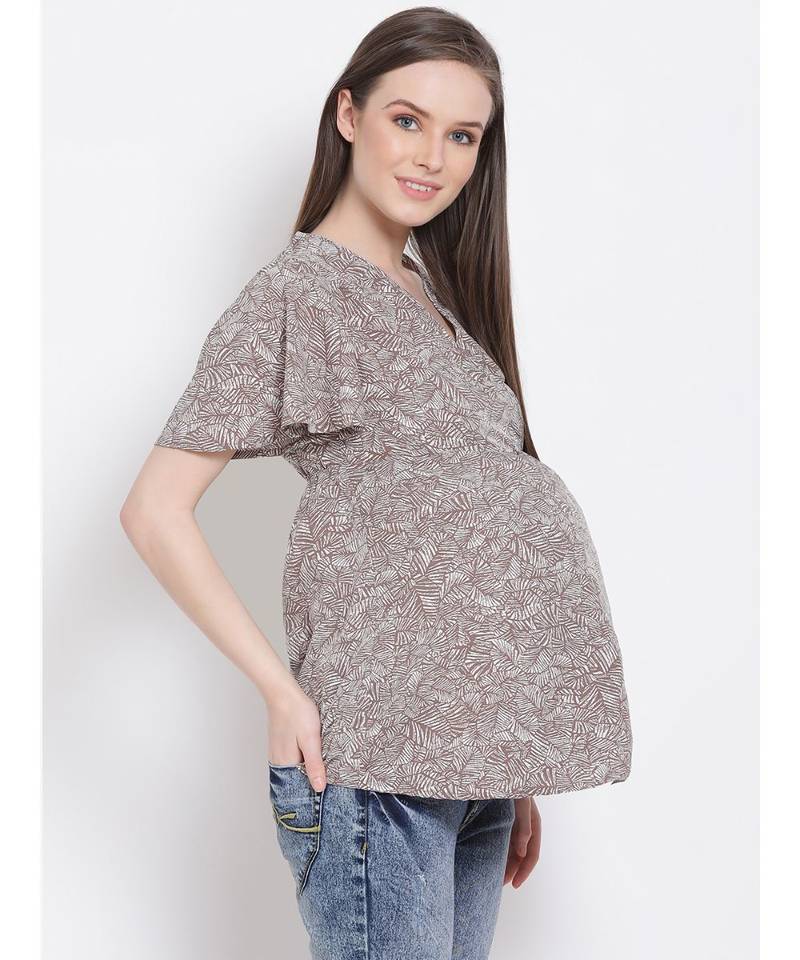 printed Grey Polyester   M Top