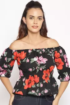 printed Black Polyester   Top