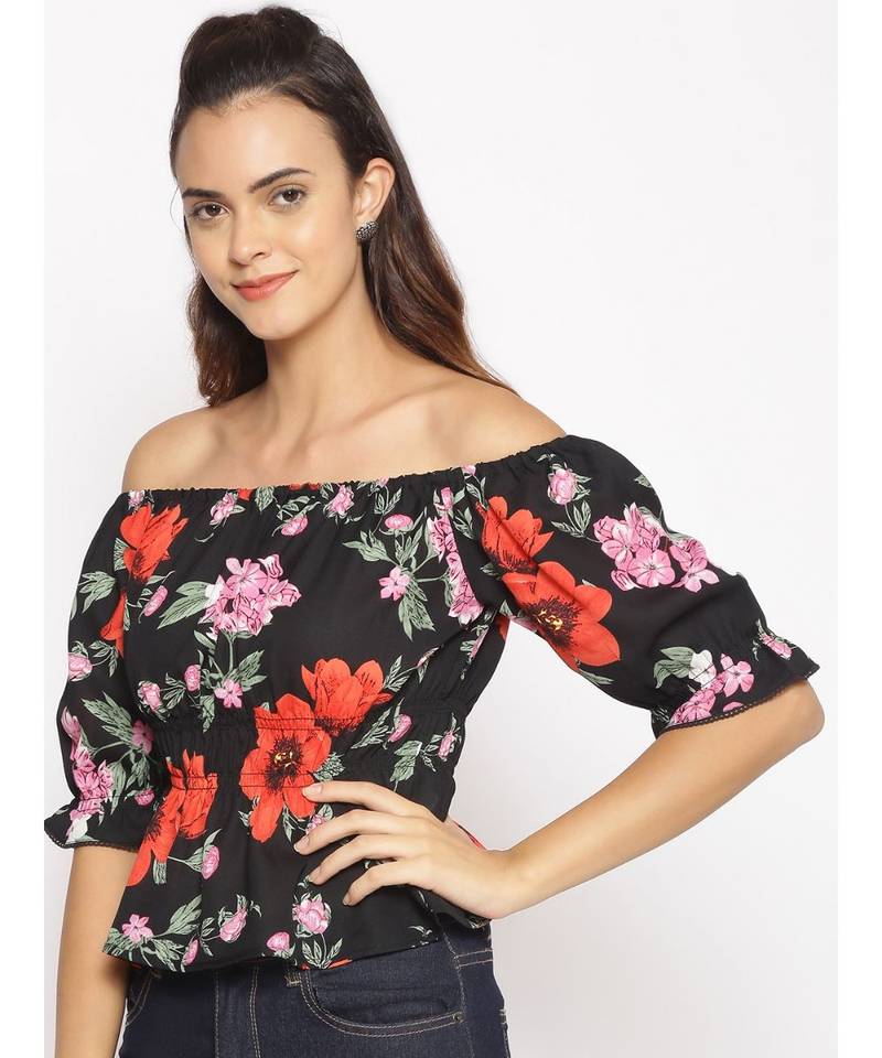 printed Black Polyester   Top