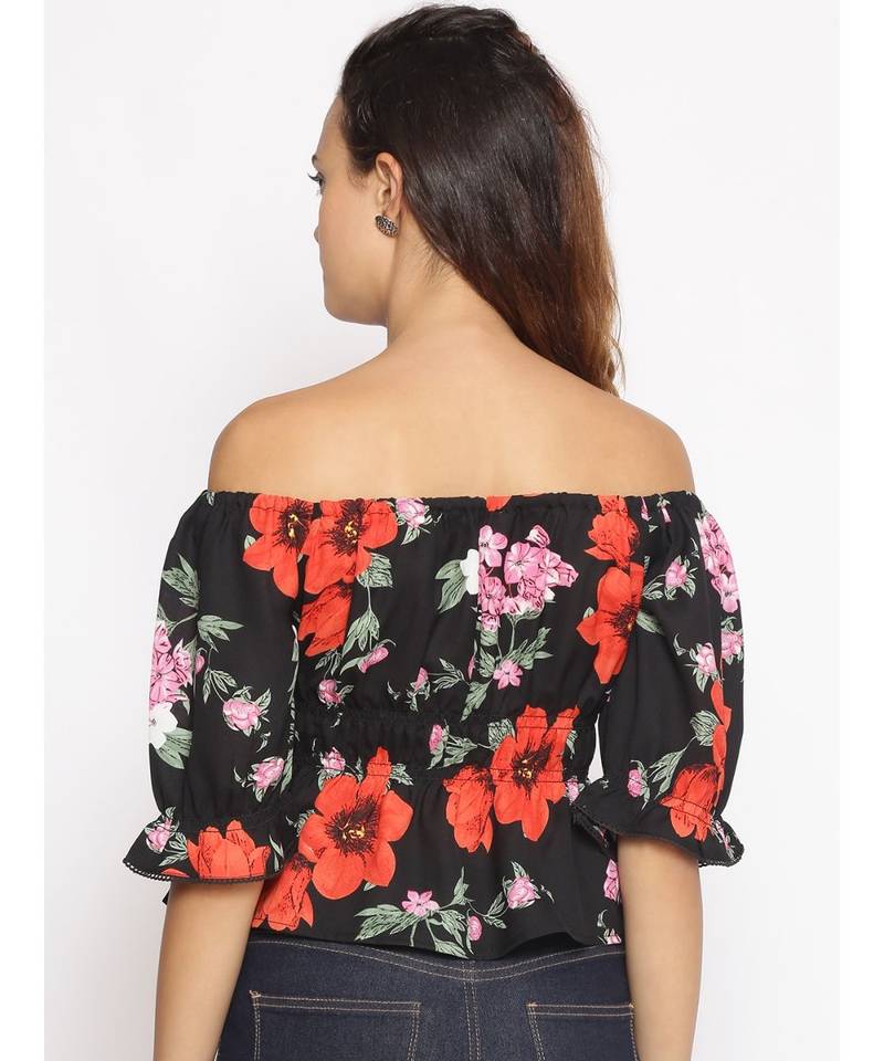 printed Black Polyester   Top