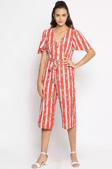 printed Red Polyester   Jumpsuit