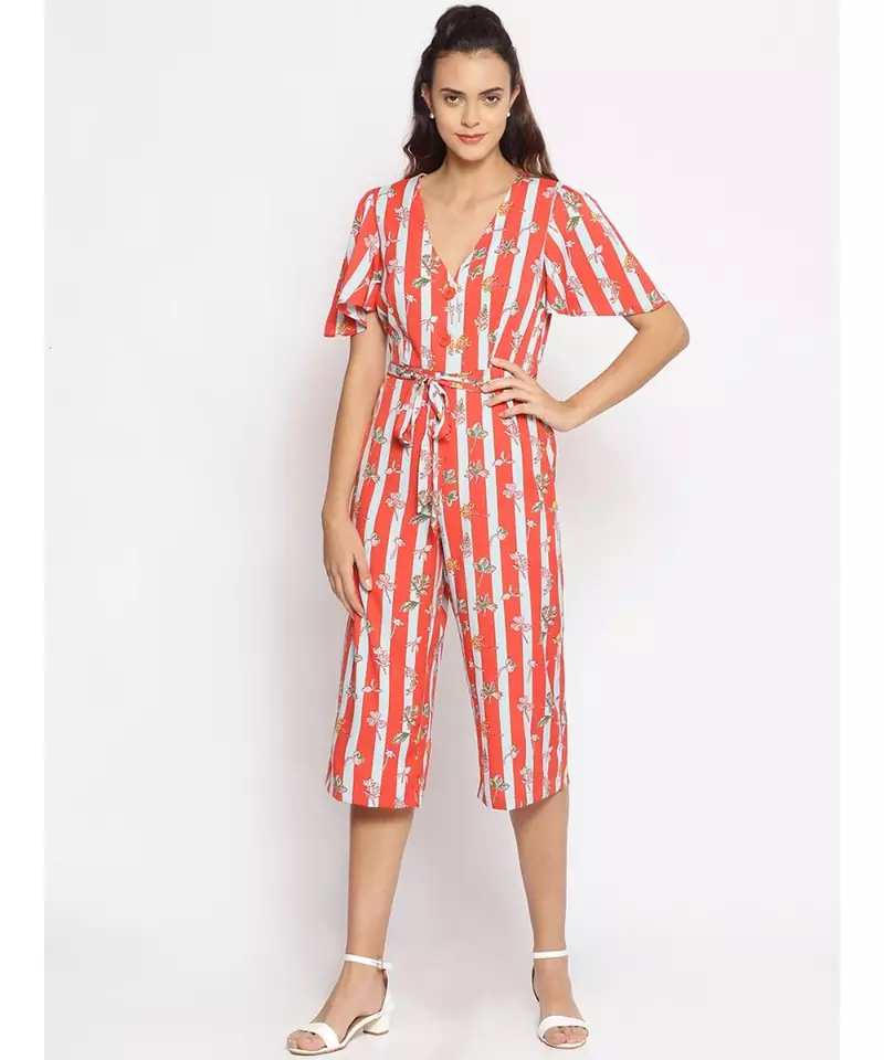 printed Red Polyester   Jumpsuit