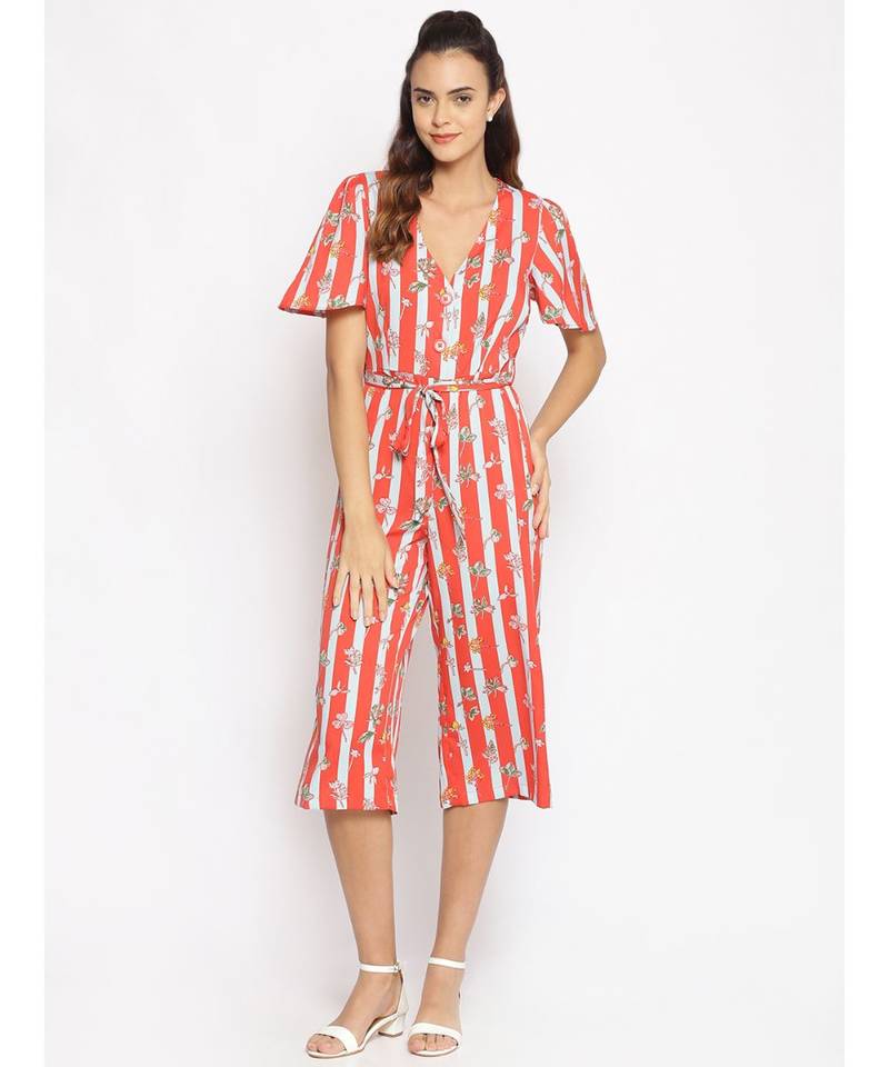 printed Red Polyester   Jumpsuit