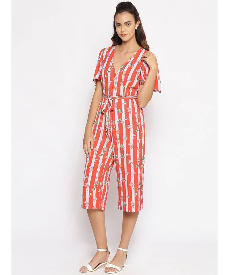 printed Red Polyester   Jumpsuit