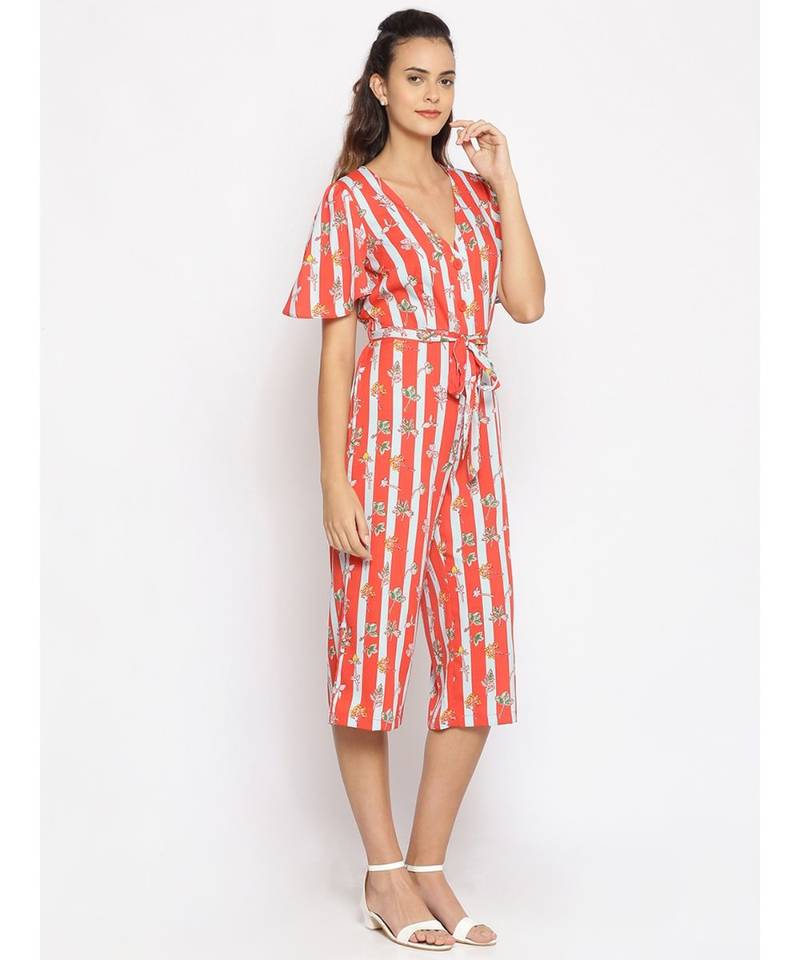 printed Red Polyester   Jumpsuit