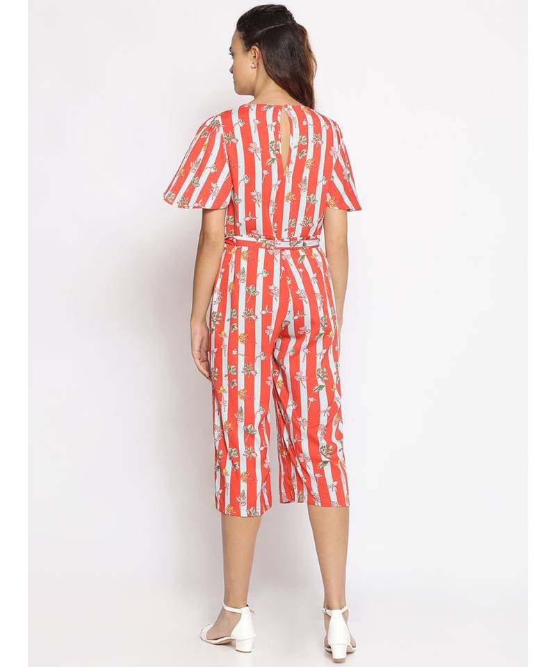 printed Red Polyester   Jumpsuit