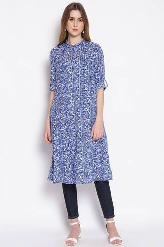 printed Blue Viscose   Tunic