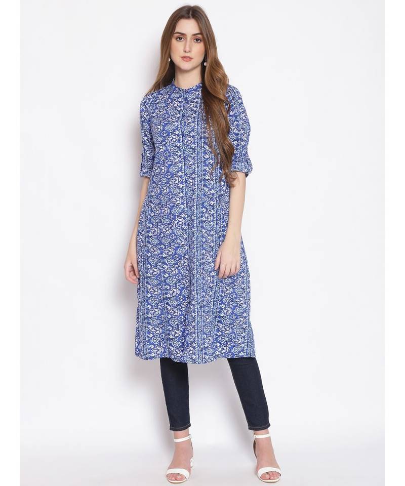 printed Blue Viscose   Tunic