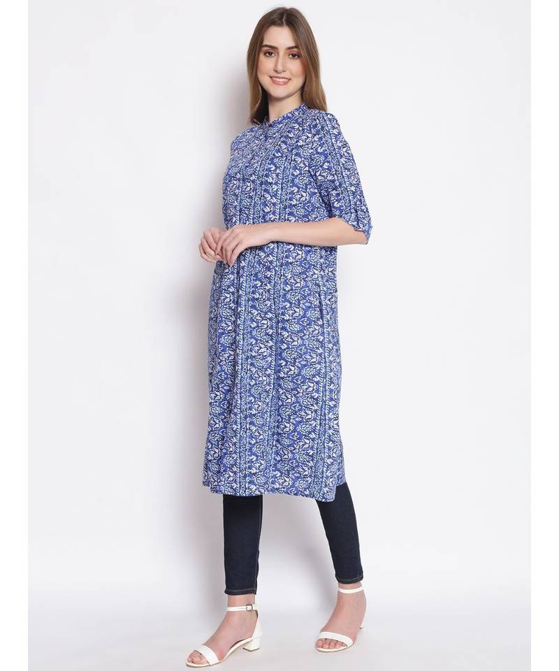printed Blue Viscose   Tunic