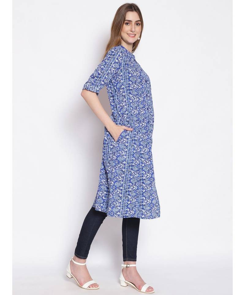 printed Blue Viscose   Tunic