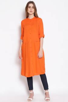 plain Orange Viscose   Tunic