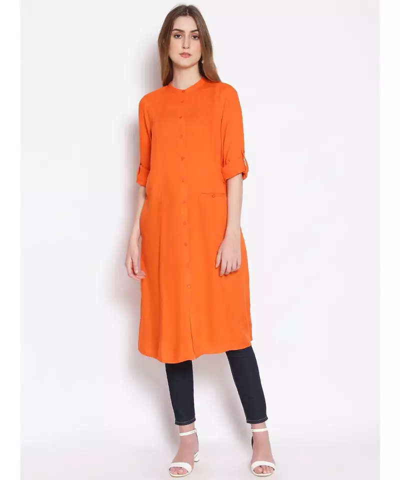plain Orange Viscose   Tunic
