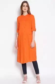 plain Orange Viscose   Tunic