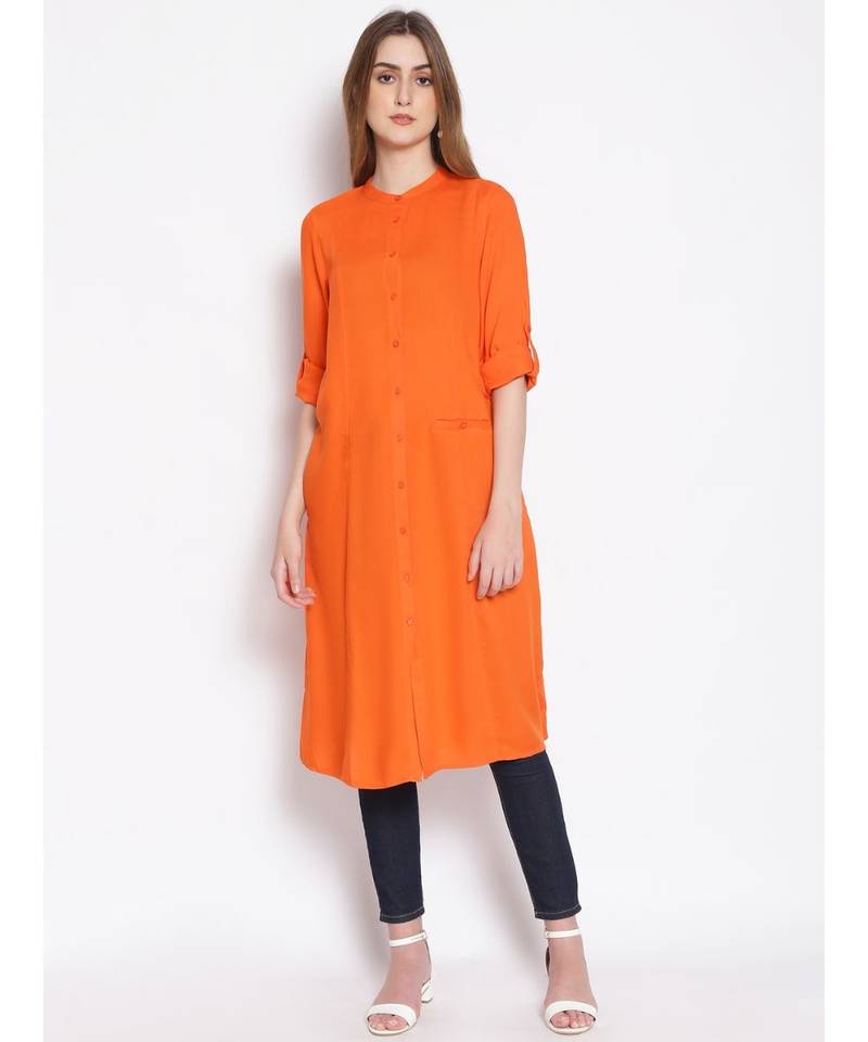 plain Orange Viscose   Tunic
