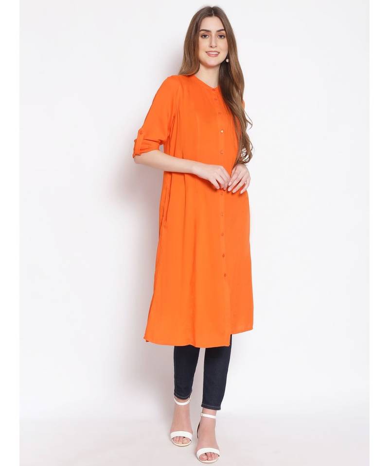 plain Orange Viscose   Tunic