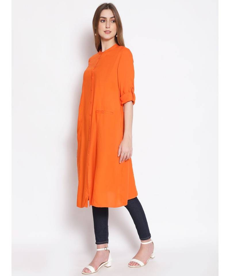 plain Orange Viscose   Tunic