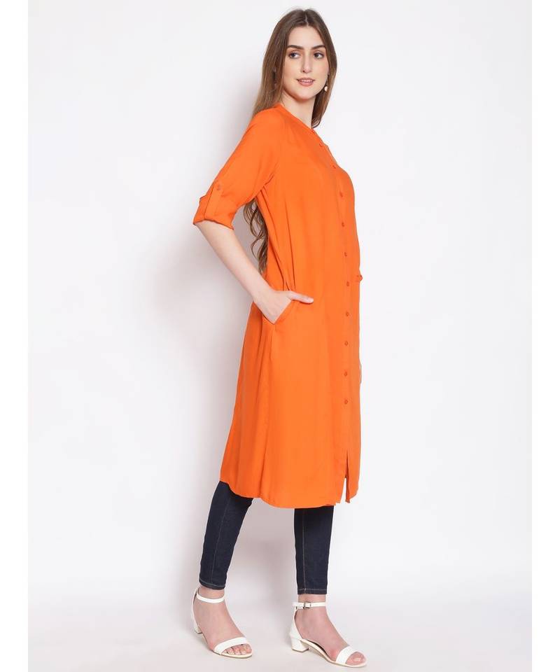 plain Orange Viscose   Tunic