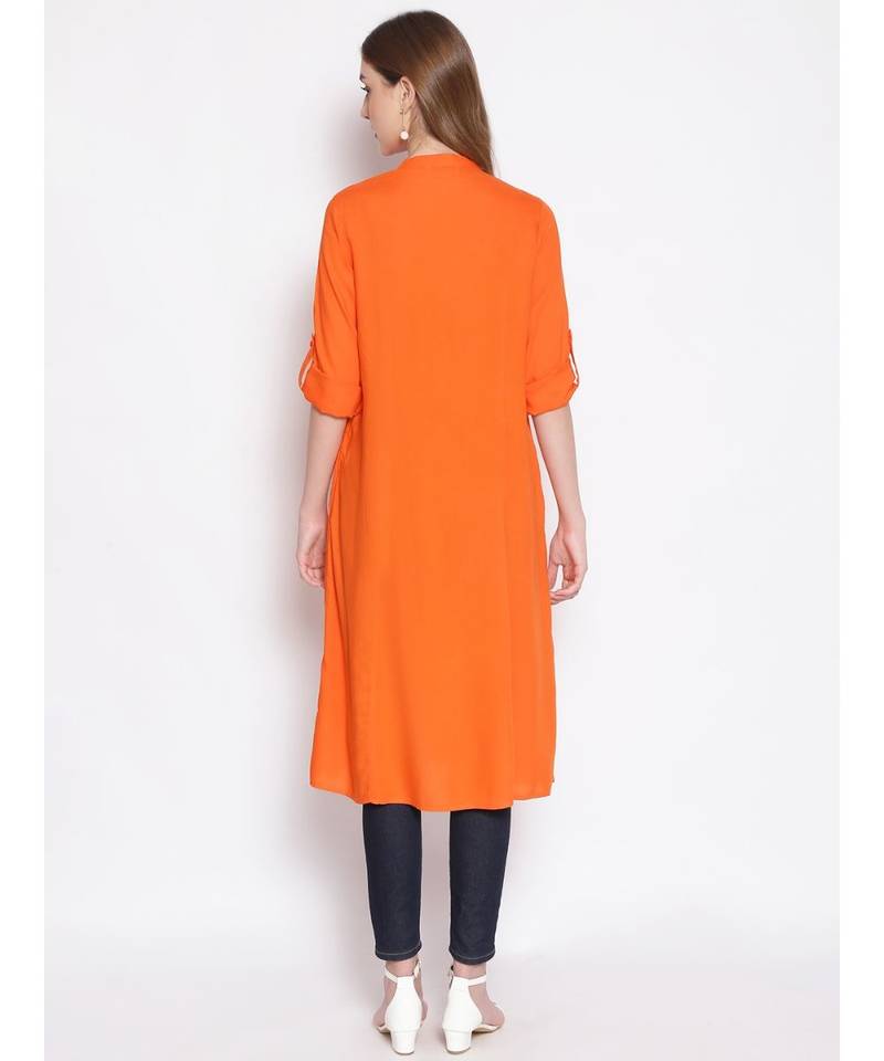 plain Orange Viscose   Tunic