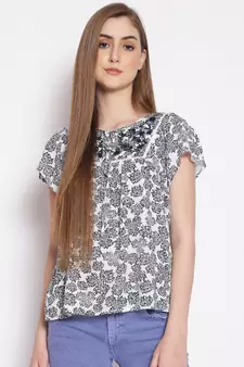 printed White Viscose   Top