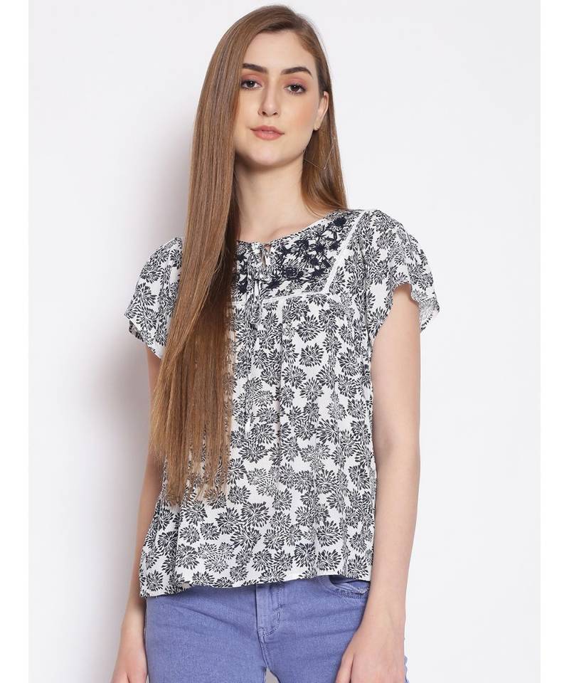 printed White Viscose   Top