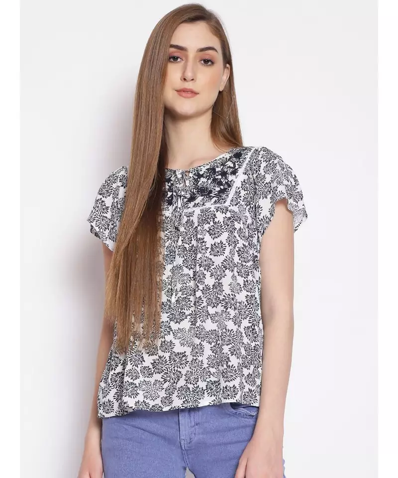 printed White Viscose   Top
