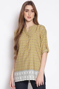 printed Yellow Polyester   Tunic