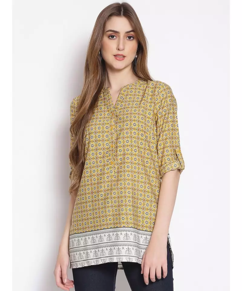 printed Yellow Polyester   Tunic