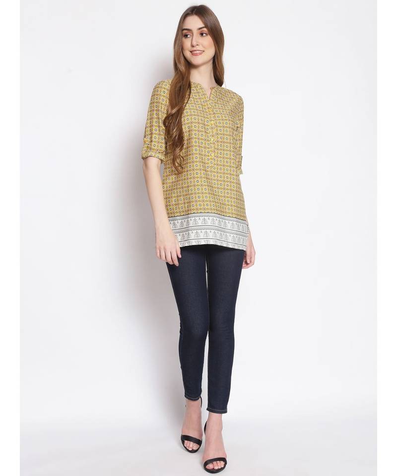 printed Yellow Polyester   Tunic