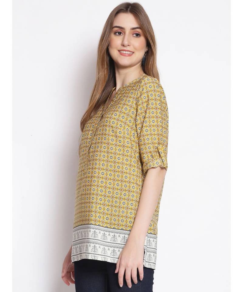 printed Yellow Polyester   Tunic