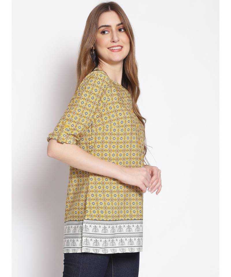 printed Yellow Polyester   Tunic