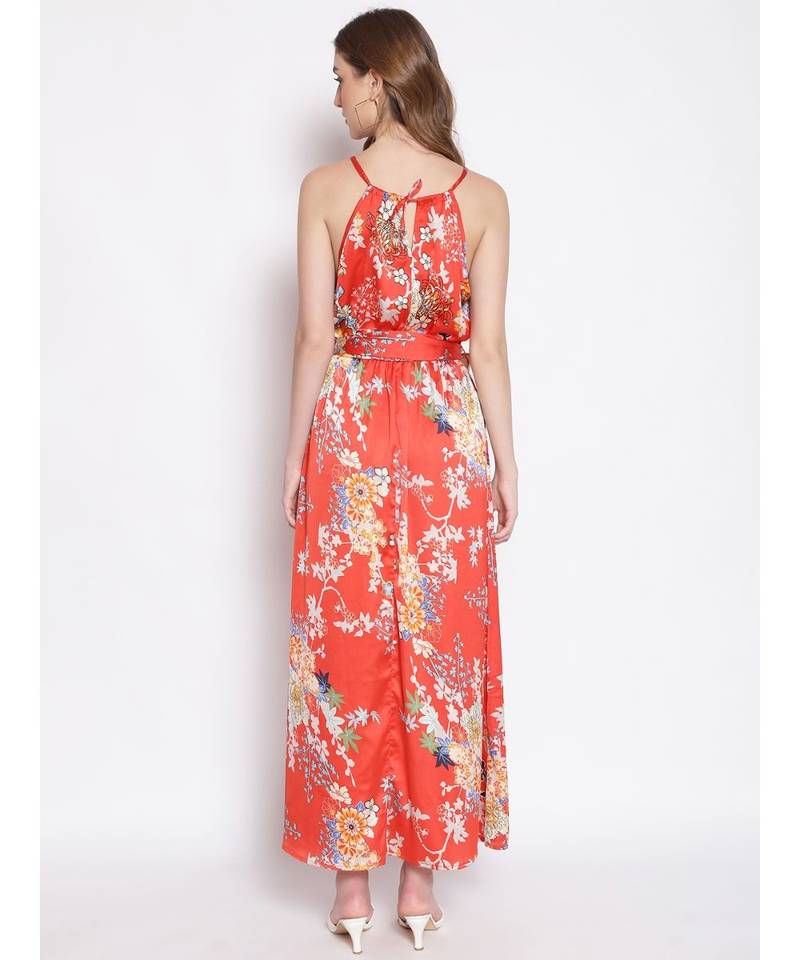 printed Red Polyester   Dress