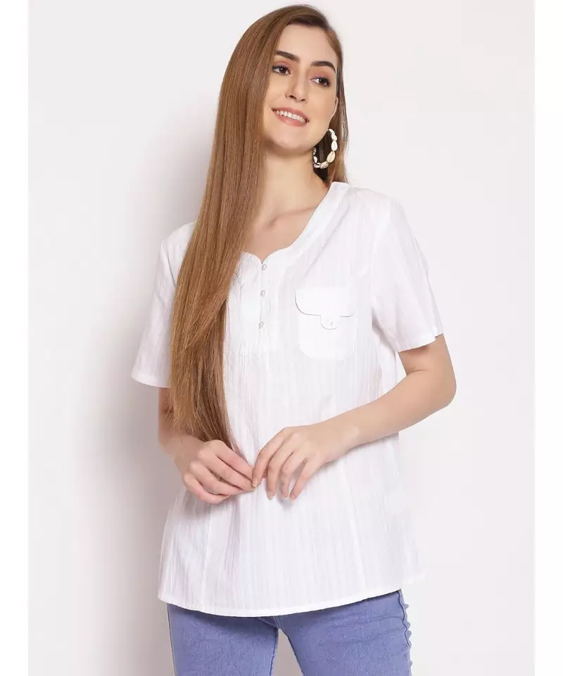 printed White Cotton   Top